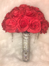 Load image into Gallery viewer, Linda Bouquet | Red Silk Rose Bouquet | Bling Handle Bouquet |Rhinestone Bouquet