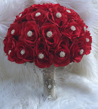 Load image into Gallery viewer, Linda Bouquet | Red Silk Rose Bouquet | Bling Handle Bouquet |Rhinestone Bouquet