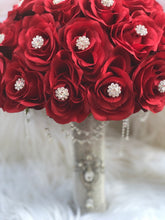 Load image into Gallery viewer, Linda Bouquet | Red Silk Rose Bouquet | Bling Handle Bouquet |Rhinestone Bouquet