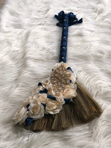 Navy Blue and Ivory Wedding Broom