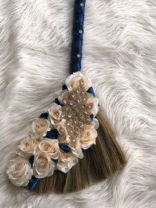 Navy Blue and Ivory Wedding Broom